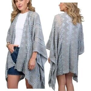 SAACHI L/XL Gray Lightweight Open Front Super Soft Draped Hi Low Kimono Duster